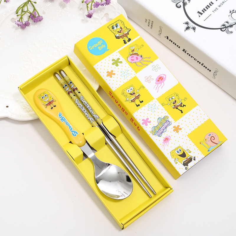 Bộ Đũa Thìa Cho Bé Ăn Dặm Họa Tiết Hoạt Hình Chất Liệu Inox 304