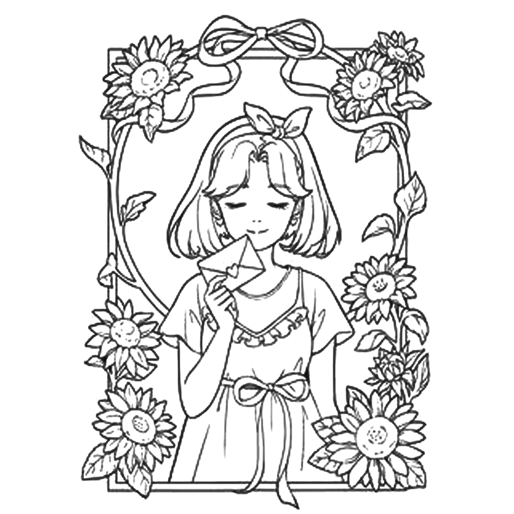 Bộ Tranh tô màu chủ đề CÔ GÁI VÀ HOA cho bé tập sáng tạo