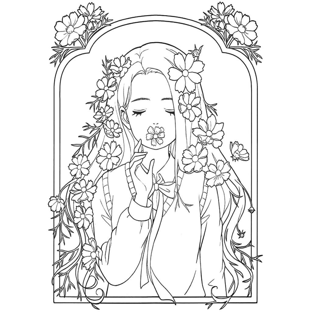 Bộ Tranh tô màu chủ đề CÔ GÁI VÀ HOA cho bé tập sáng tạo