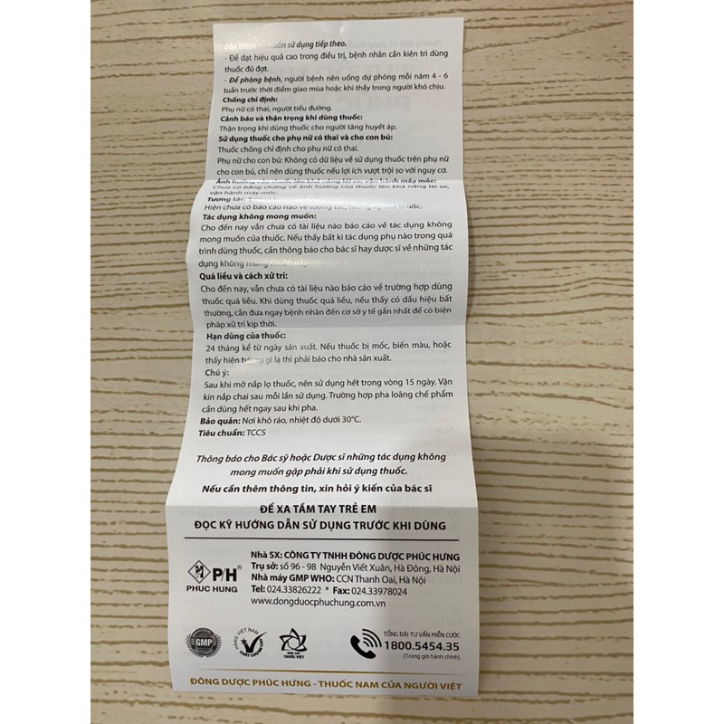 HEN PHÚC HƯNG 250ml, HEN PHẾ QUẢN