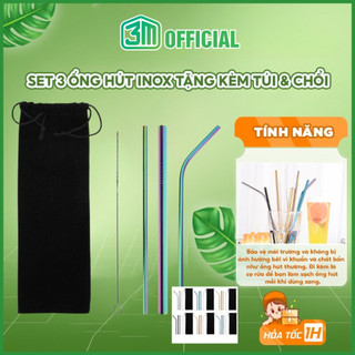 Set 3 Ống Hút Inox 304 [LOẠI CAO CẤP] Tặng kèm chổi và túi đựng dây rút, an toàn, tiết kiệm, thân thiện với môi trường