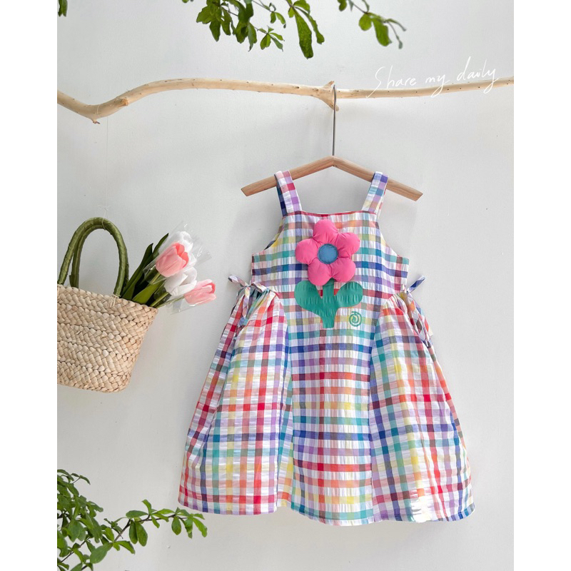 Váy dây bản- kẻ cầu vồng ZUNKids