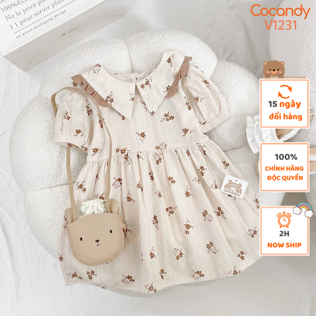 Váy cộc BE hoa nhí NÂU cho bé của COCANDY mã V1231