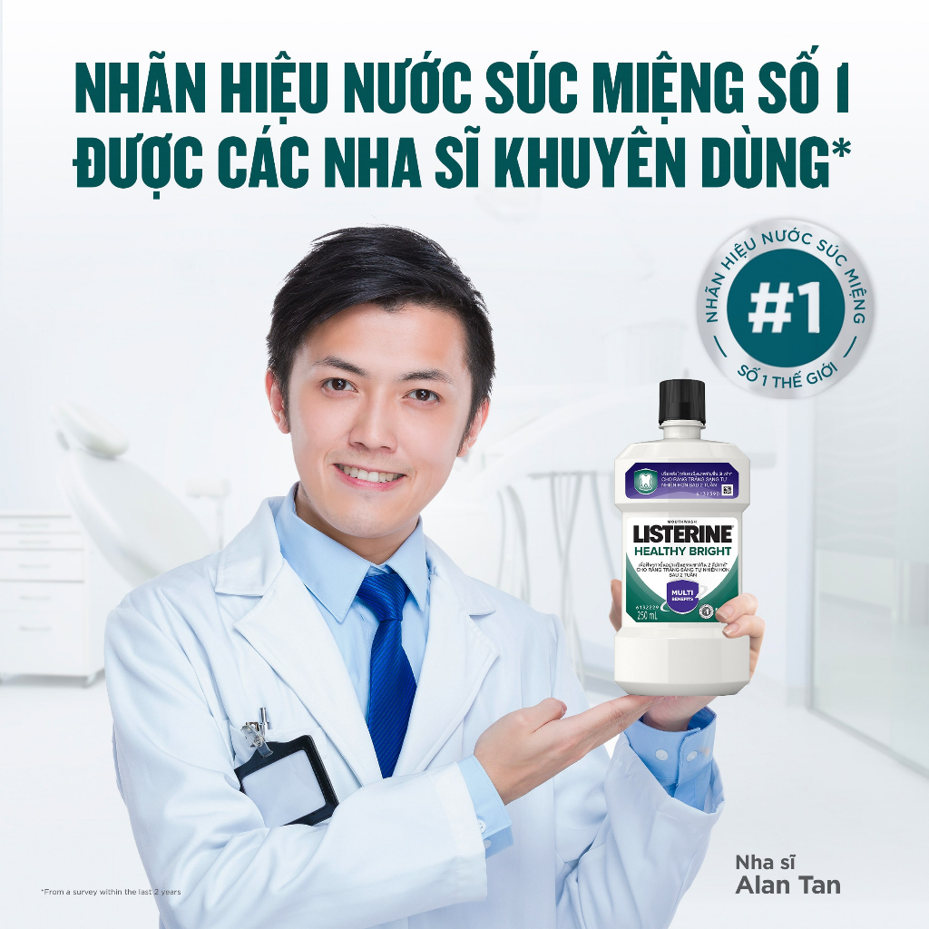 [HÀNG TẶNG KHÔNG BÁN] Nước súc miệng Listerine Healthy Bright Mouthwash trắng sáng 250ml