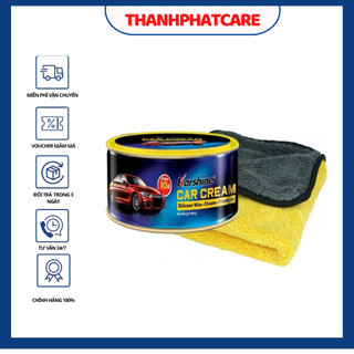 Combo kem đánh bóng sơn xe karshine 100g-220g và khăn lau xe microfiber cloth 30x30 cao cấp
