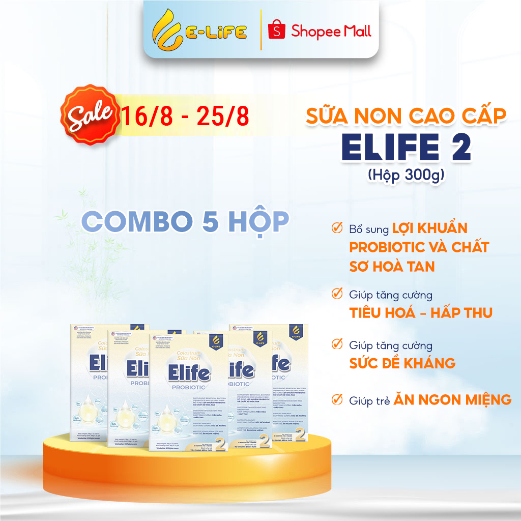 [Combo 5 hộp] Sữa non cao cấp Elife 2 Probiotic - Cho trẻ 1-6 tuổi - Tặng 1 Siro ăn ngon