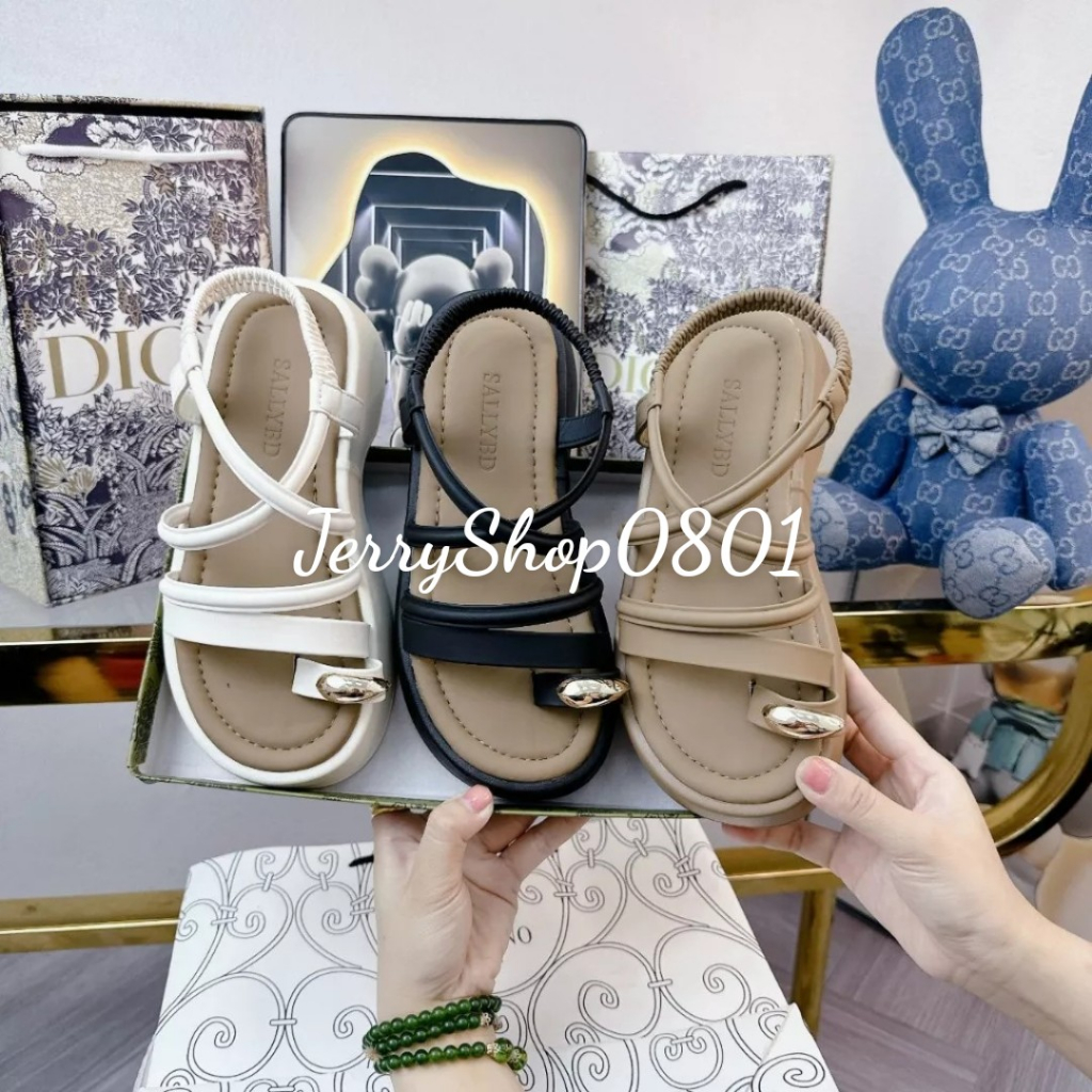 Sandal nữ đế cao 4p XỎ NGÓN GẮN CHARM HẬU THUN mẫu mới 3 màu