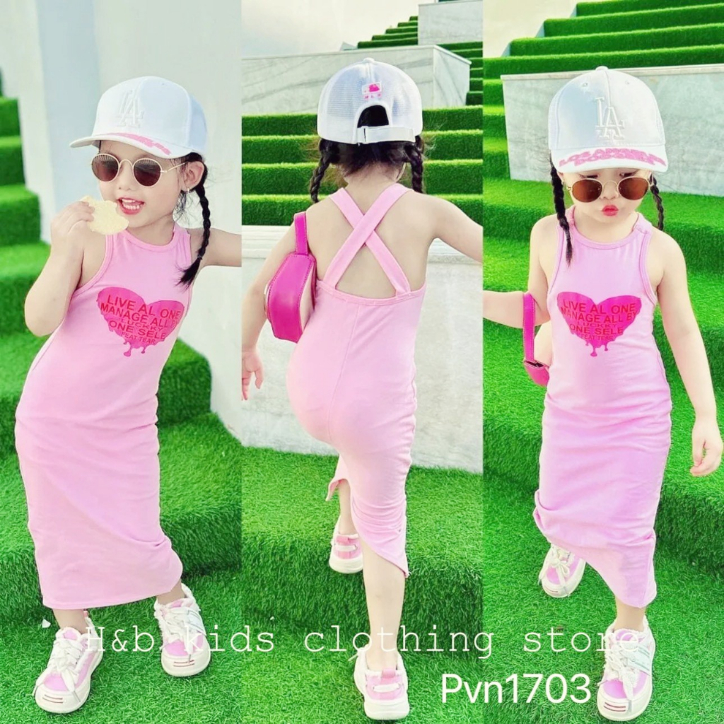 Váy bé dáng dáng suông sát nách thêu chữ cho bé từ 1T đến 8 Tuổi