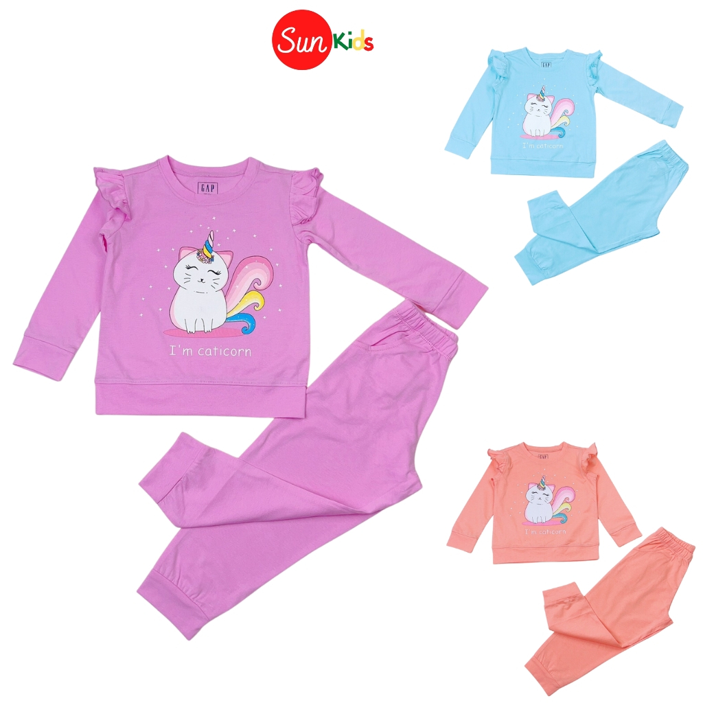 Bộ thu đông cho bé gái, đồ bộ thun bé gái chất cotton mềm mát, size 3-11 tuổi - SUNKIDS