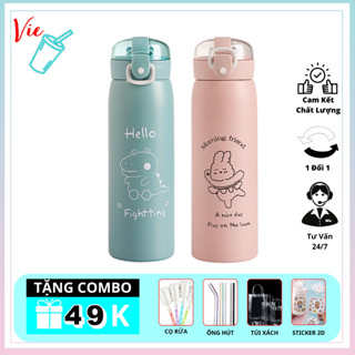 VIECUP Bình Giữ Nhiệt INOX 304 Ly Giữ Nhiệt 500ML Cao Cấp Kèm Ống Hút Và Dây Đeo Tiện Dụng Cho Bé Khắc Tên Và Quà Tặng