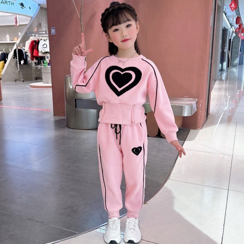 Bộ in TRÁI TIM chất vải cotton da cá tàu dành cho bé gái từ 14-42 kg