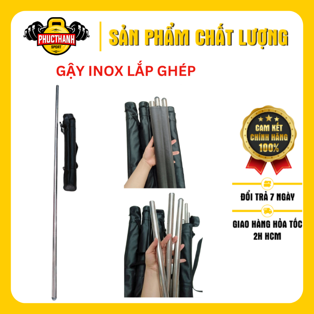 Gậy tập dưỡng sinh yoga Inox lắp ghép hàng cao cấp (kèm 2lớp túi đựng) (PhucThanhSport)