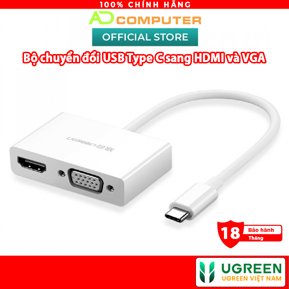 Bộ chuyển đổi USB Type C sang HDMI và VGA dài 15cm UGREEN MM123