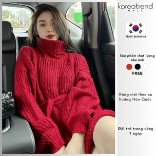Đầm len cổ lọ Hàn Quốc- (mua 1 đầm tặng 1 chai xịt thơm quần áo hương đào)