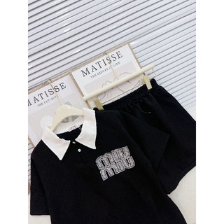 Set áo sơ mi túi đính đá miu2 quần short