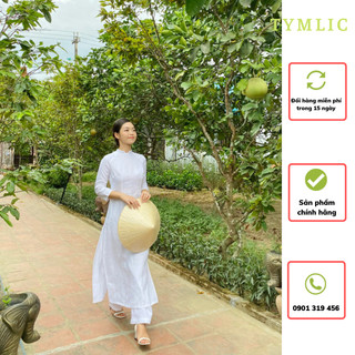 Áo dài linen tưng premium cổ 2cm màu trắng ad321 tymlic