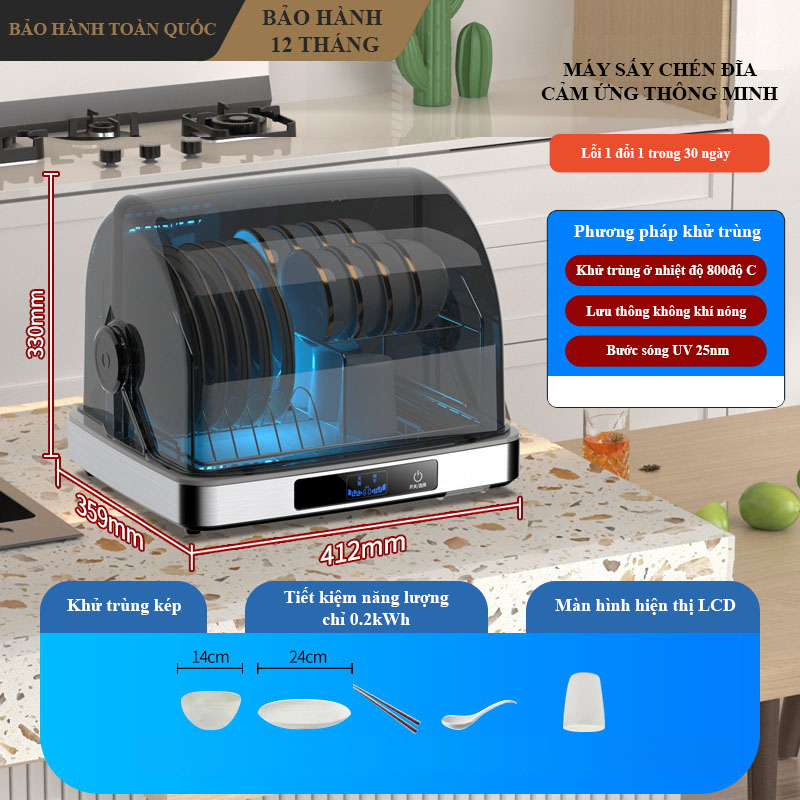 MÁY SẤY VÀ KHỬ TRÙNG BÁT ĐĨA BẰNG TIA UV BẢO HÀNH 12 THÁNG
