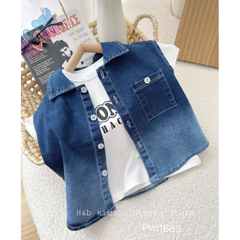 Set Jean+Kèm Áo Thun Cotton Cho Bé Trai, Bé Gái Cực Ngầu Size 10-16kg