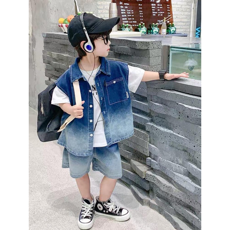 Set Jean+Kèm Áo Thun Cotton Cho Bé Trai, Bé Gái Cực Ngầu Size 10-16kg