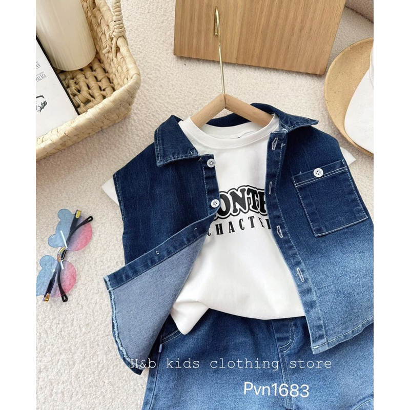 Set Jean+Kèm Áo Thun Cotton Cho Bé Trai, Bé Gái Cực Ngầu Size 10-16kg