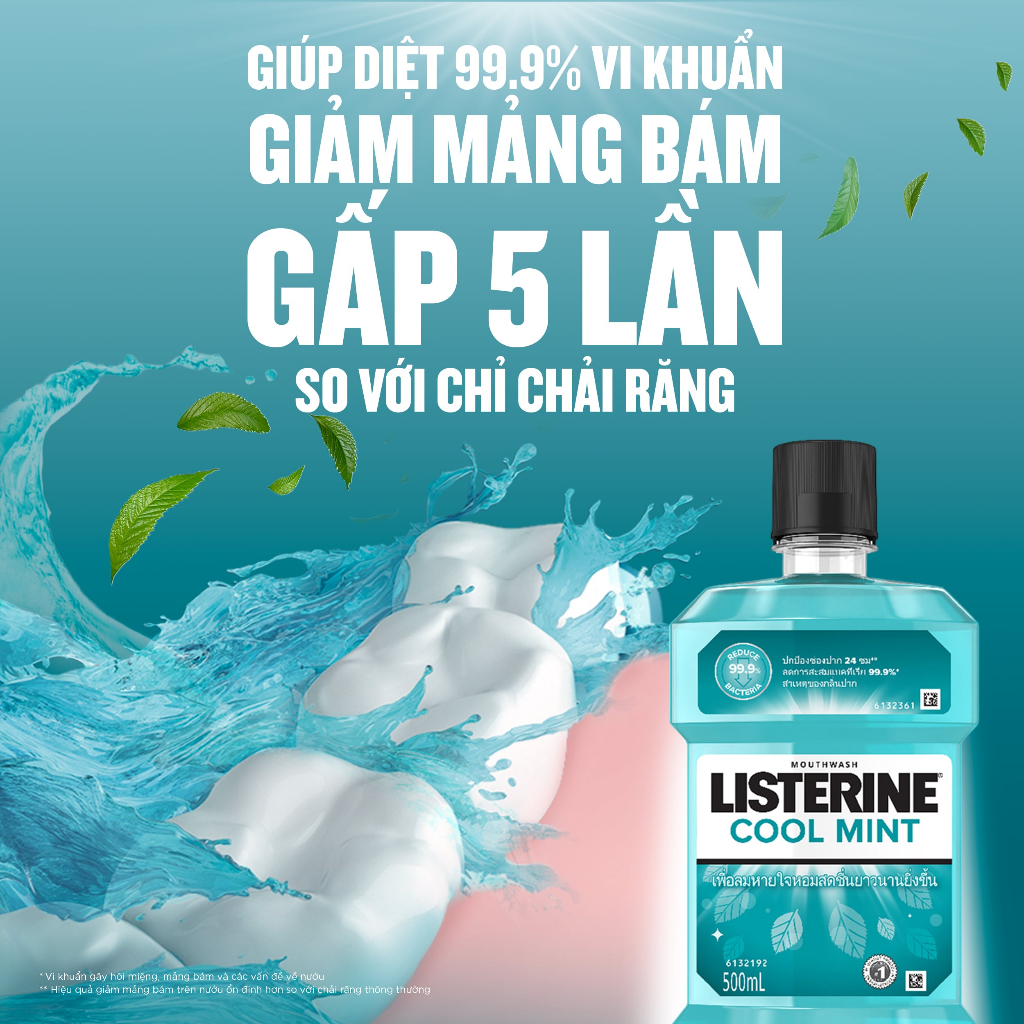 Nước Súc Miệng Giữ Hơi Thở Thơm Mát Listerine Coolmint 500ml