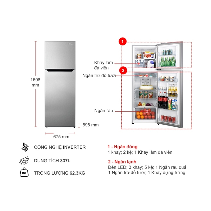 TỦ LẠNH CASPER INVERTER 337 LÍT RT-368VG 2021