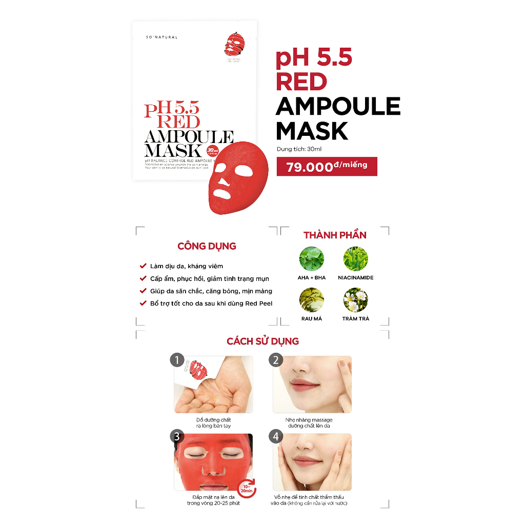 Mặt Nạ Dưỡng Da Cân Bằng Độ PH So Natural PH 5.5 Red Ampoule Mask 30ml/miếng