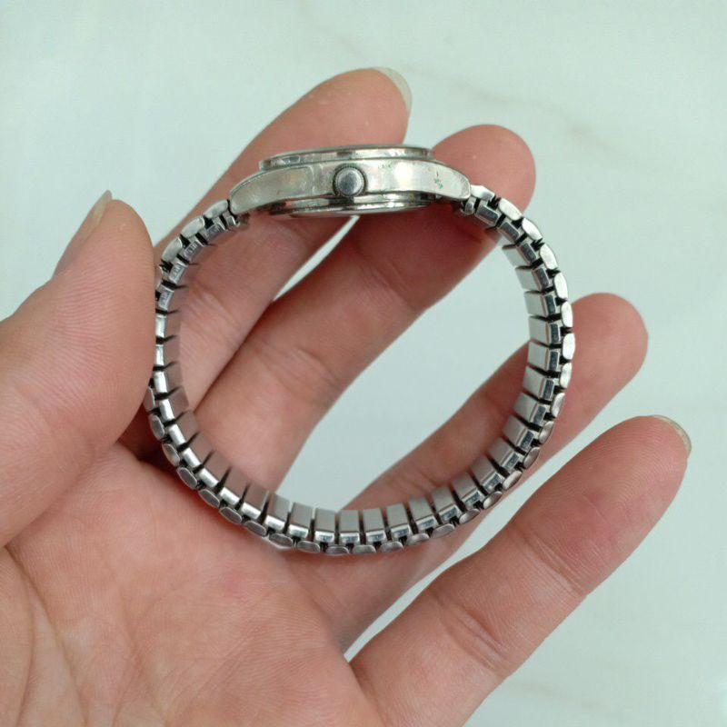 Đồng hồ si hiệu TELVA dây chun màu bạc