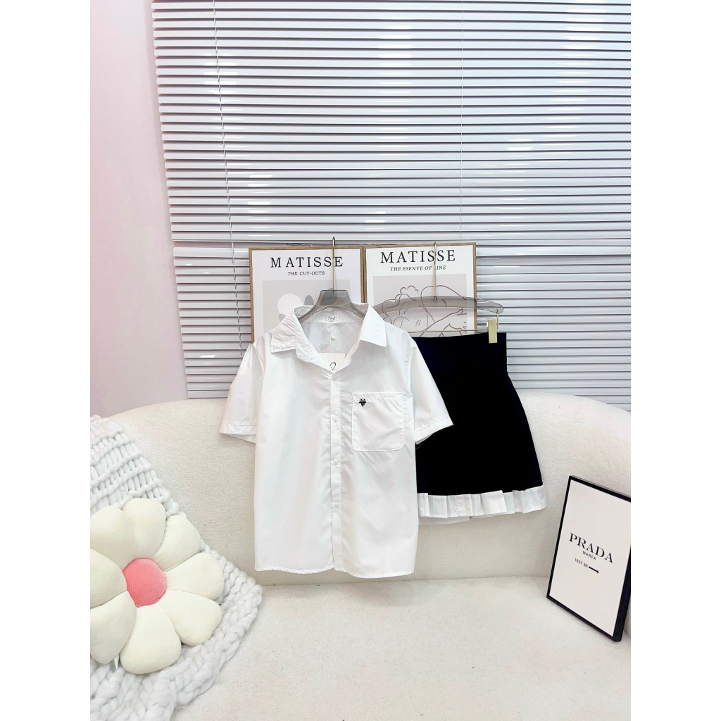Set Áo Sơ Mi Mix Chân Váy Xếp Ly Cực Trẻ Trung