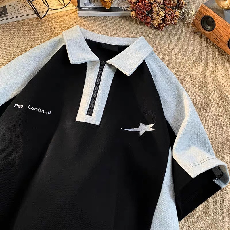 Áo Polo unisex Phối Khoá Kéo thêu SuperStar Uzangshop Local Brand Polo Unisex Nam Nữ đều măc Oversize - NC1996