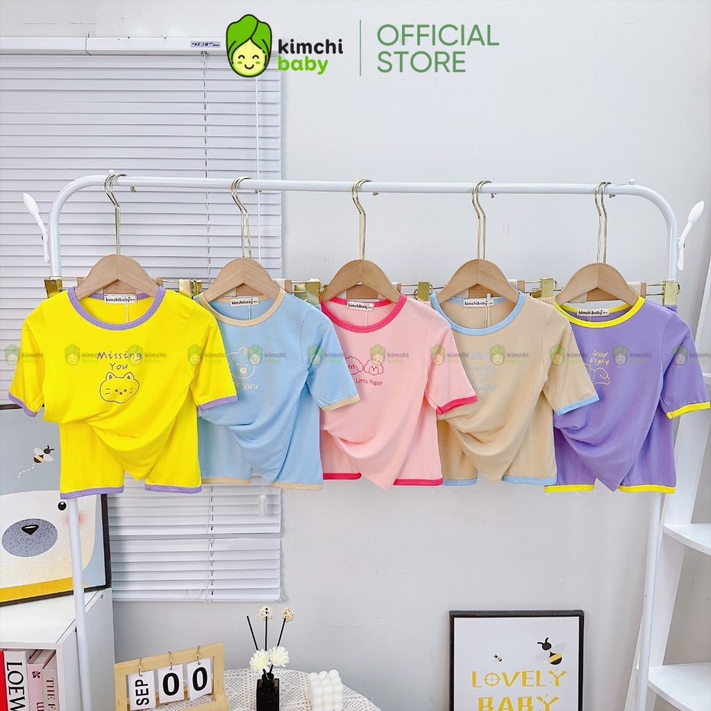 Đồ Bộ Dài Tay Cho Bé Gái, Bé Trai KIMCHIBABY Vải Thun Lạnh In Chữ Little Puppy, Bộ Quần Áo Cho Bé Mặc Nhà KCTD306