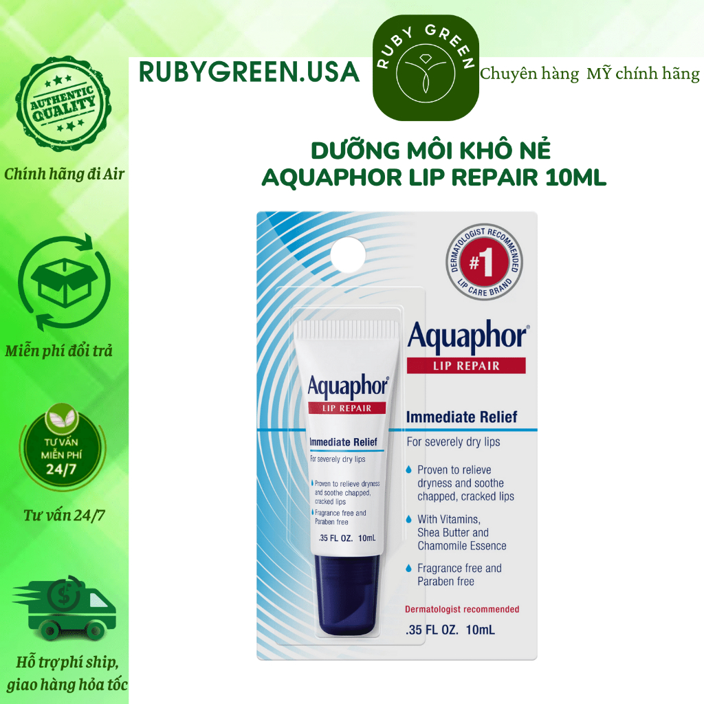 Dưỡng môi khô nẻ Aquaphor Lip Repair 10ml