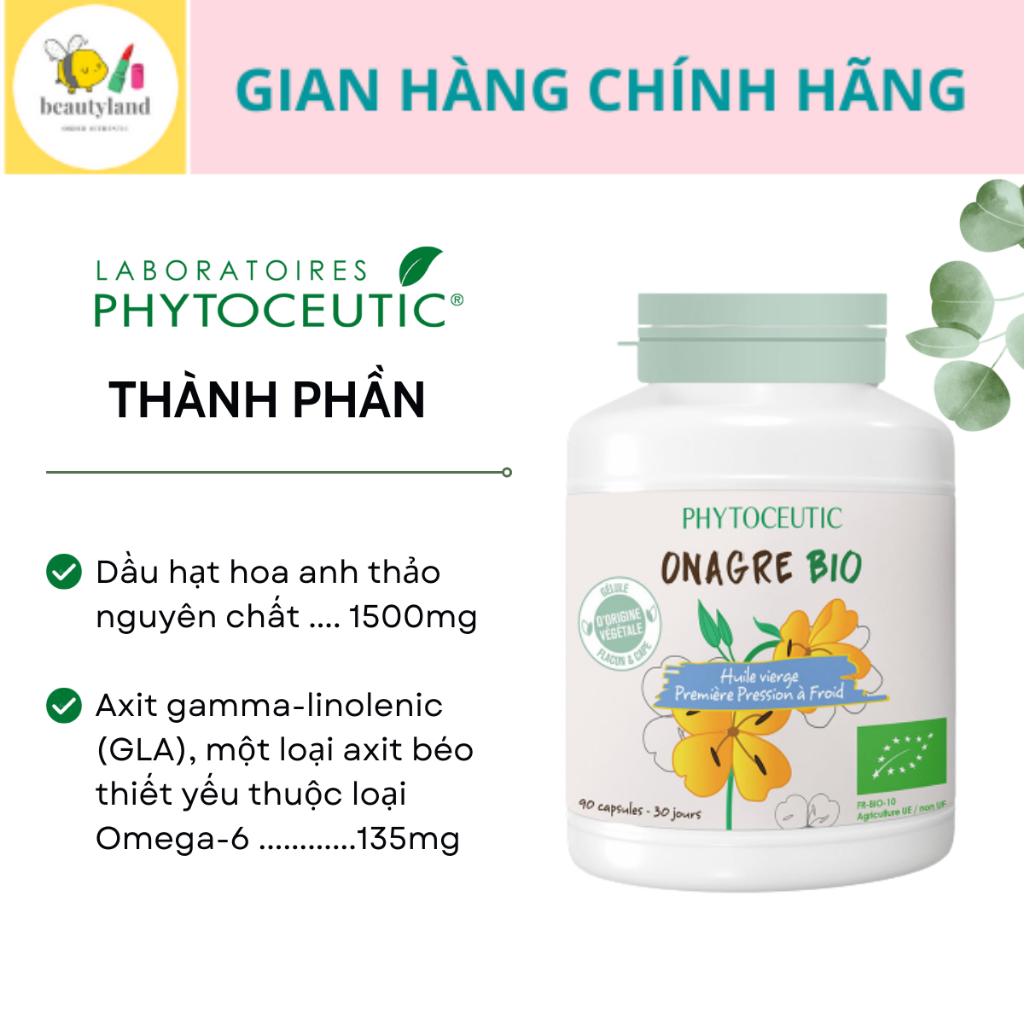 Tinh dầu hoa anh thảo hữu cơ Pháp Huile Onagre Bio Phytoceutic hàm lượng cao 1500mg hộp 90 viên