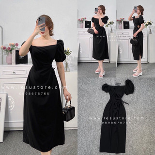 ẢNH TỰ CHỤP Đầm midi rút tròn eo lệch tay