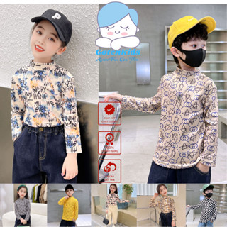 Áo thun cổ lọ dài tay chất vải cotton cho bé trai và bé gái, áo giữ nhiệt cho bé mặc mùa xuân thu từ 9 - 32kg