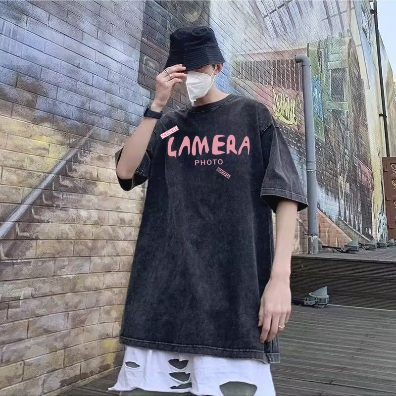 Áo thun Loang unisex Local brand Chữ Hồng - Áo phông wash đen Ullzang tay lỡ nam nữ 100% Cotton.