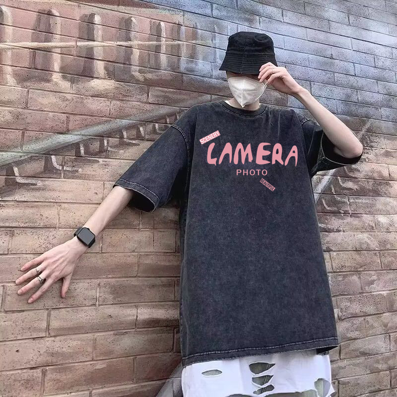 Áo thun Loang unisex Local brand Chữ Hồng - Áo phông wash đen Ullzang tay lỡ nam nữ 100% Cotton.