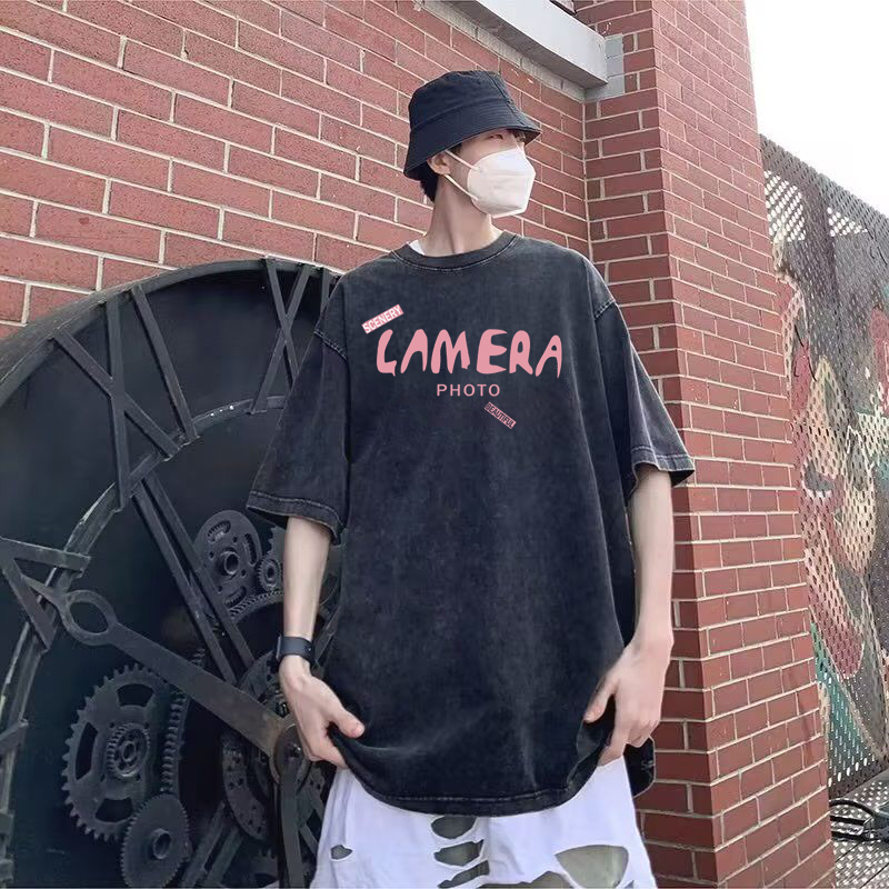 Áo thun Loang unisex Local brand Chữ Hồng - Áo phông wash đen Ullzang tay lỡ nam nữ 100% Cotton.