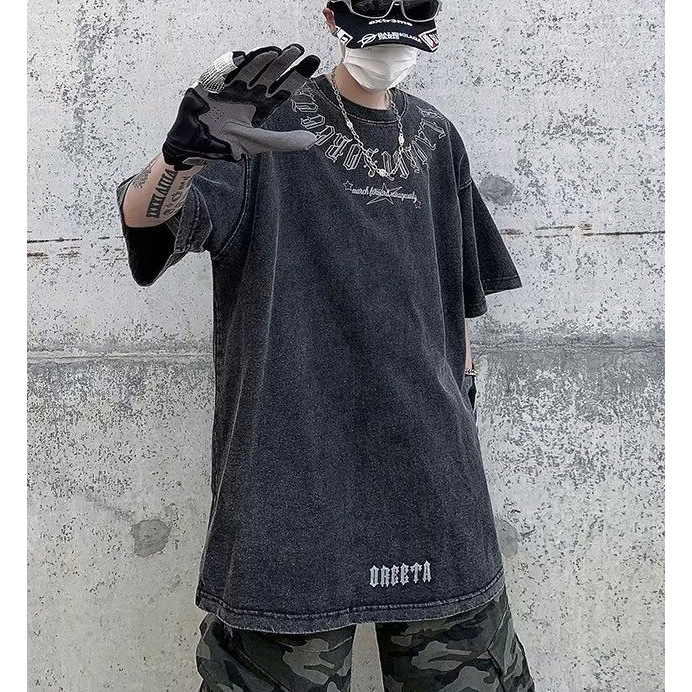 Áo thun Loang Đen unisex Local brand Chữ Cổ - Áo phông wash đen Ullzang tay lỡ nam nữ 100% Cotton.