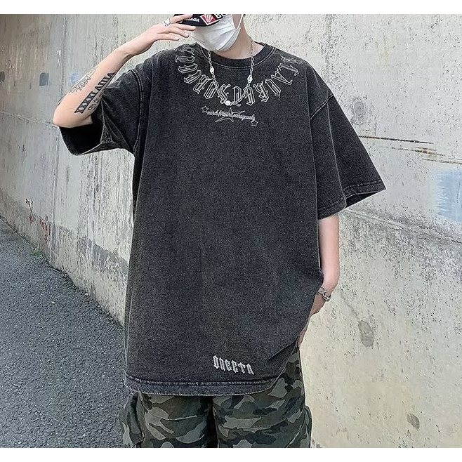 Áo thun Loang Đen unisex Local brand Chữ Cổ - Áo phông wash đen Ullzang tay lỡ nam nữ 100% Cotton.