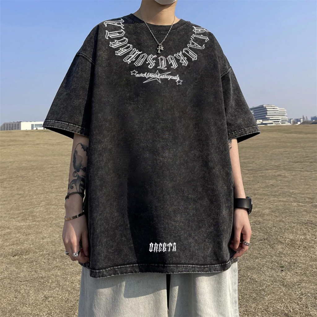 Áo thun Loang Đen unisex Local brand Chữ Cổ - Áo phông wash đen Ullzang tay lỡ nam nữ 100% Cotton.