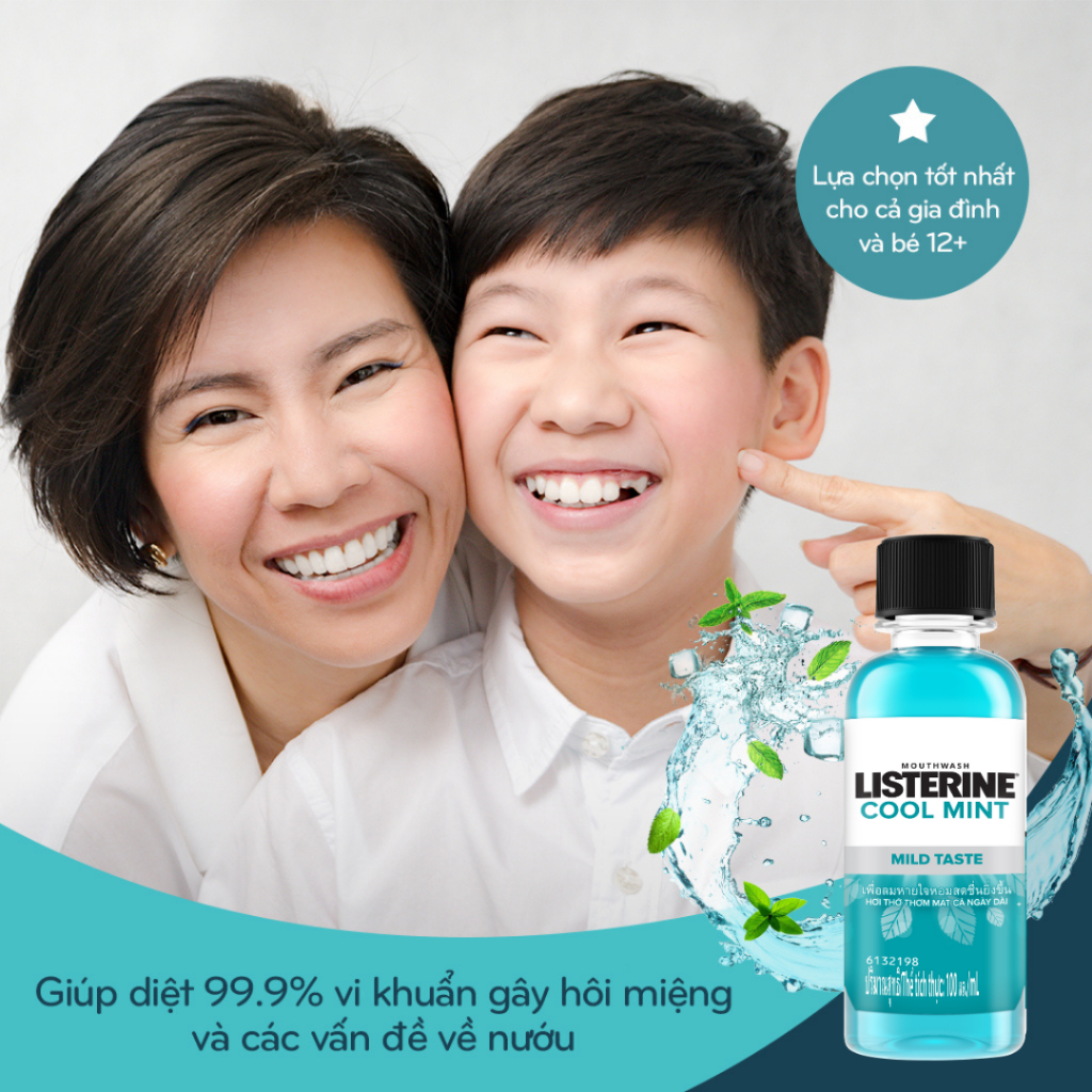 GIFT_Combo 2 Nước súc miệng giữ hơi thở thơm mát Listerine Cool Mint 100ml