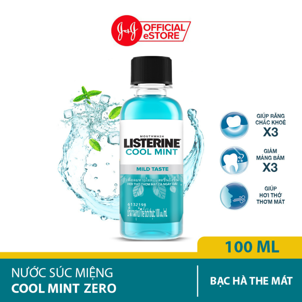 [GIFT] Combo 3 Nước súc miệng không cay giúp hơi thở thơm mát Listerine Cool Mint Zero - Dung tích 100ml