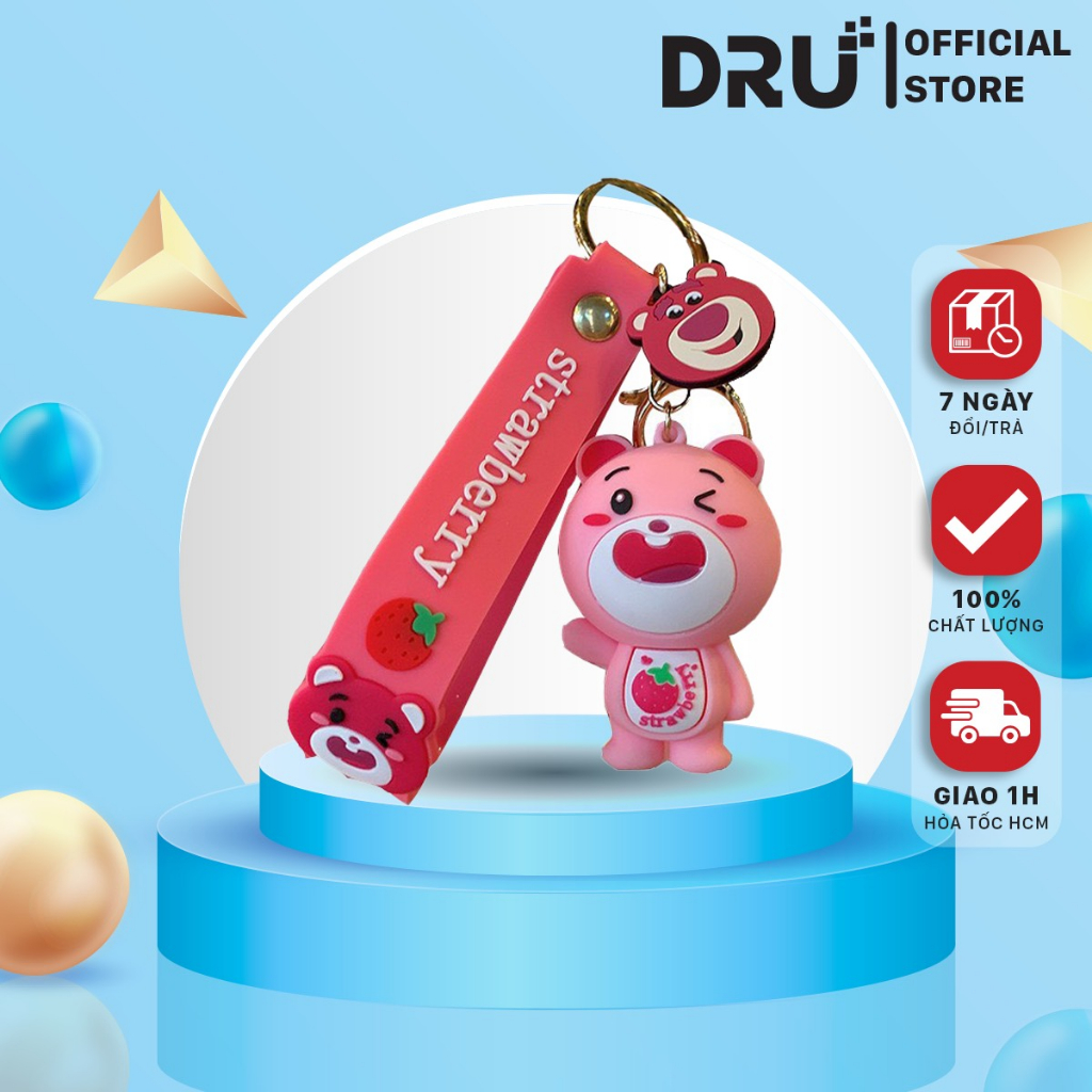 Móc Khóa Nhựa Hình Gấu Dâu Tây Dễ Thương Sáng Tạo