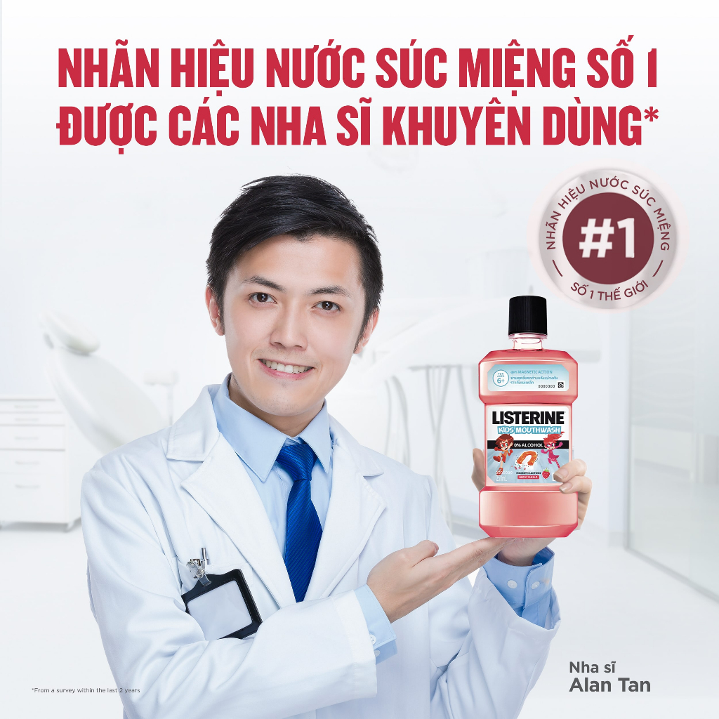 Nước súc miệng Listerine Kids Mouthwash with berry shield dành riêng cho trẻ trên 6 tuổi 250ml