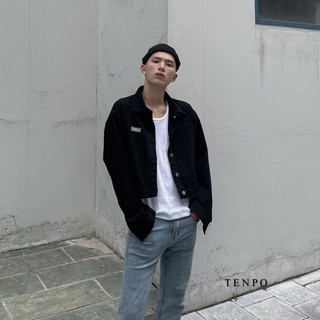 Áo khoác bò đen form crop tenpo| denim jacket ak08