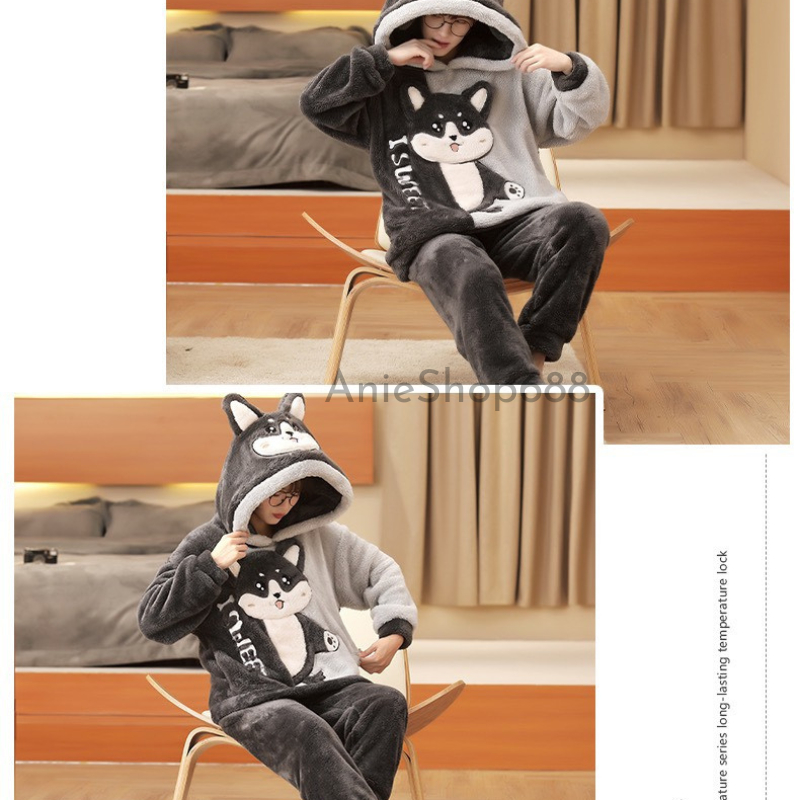 Bộ đồ mặc nhà lông gấu xám kiểu dáng hàn quốc ,bộ ngủ lông cừu siêu ấm mùa đông chất lông mềm mịn 2 mặt mềm tay ANIESHOP