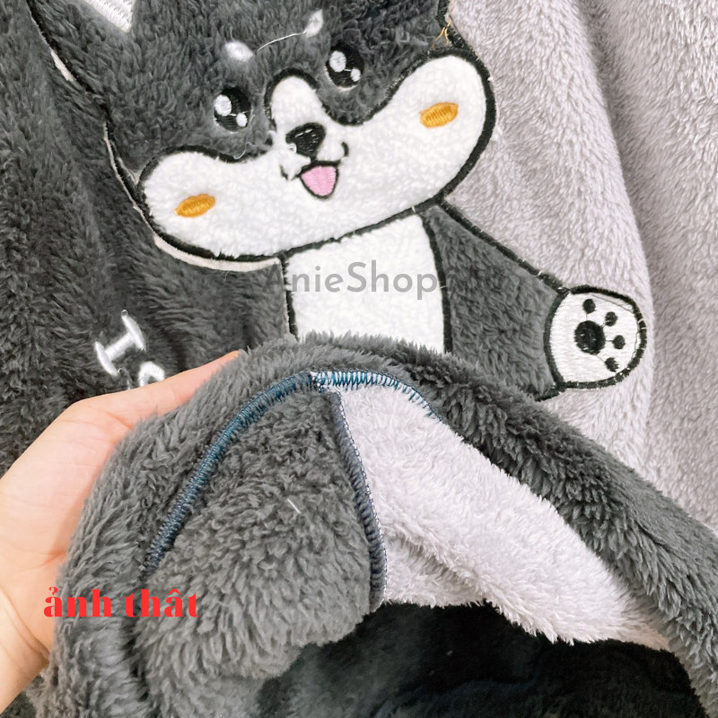 Bộ đồ mặc nhà lông gấu xám kiểu dáng hàn quốc ,bộ ngủ lông cừu siêu ấm mùa đông chất lông mềm mịn 2 mặt mềm tay ANIESHOP