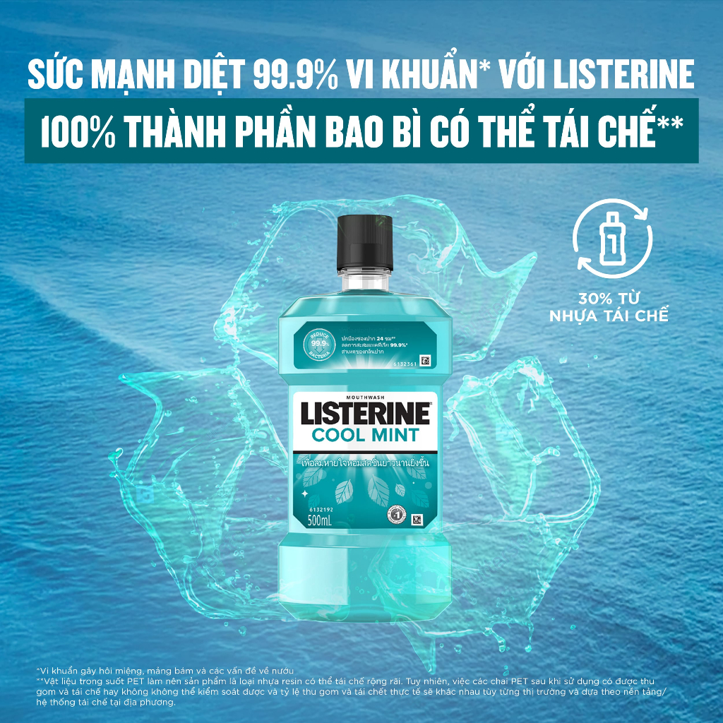 Bộ 2 Nước Súc Miệng Giữ Hơi Thở Thơm Mát Listerine Cool mint - Dung tích 750ml