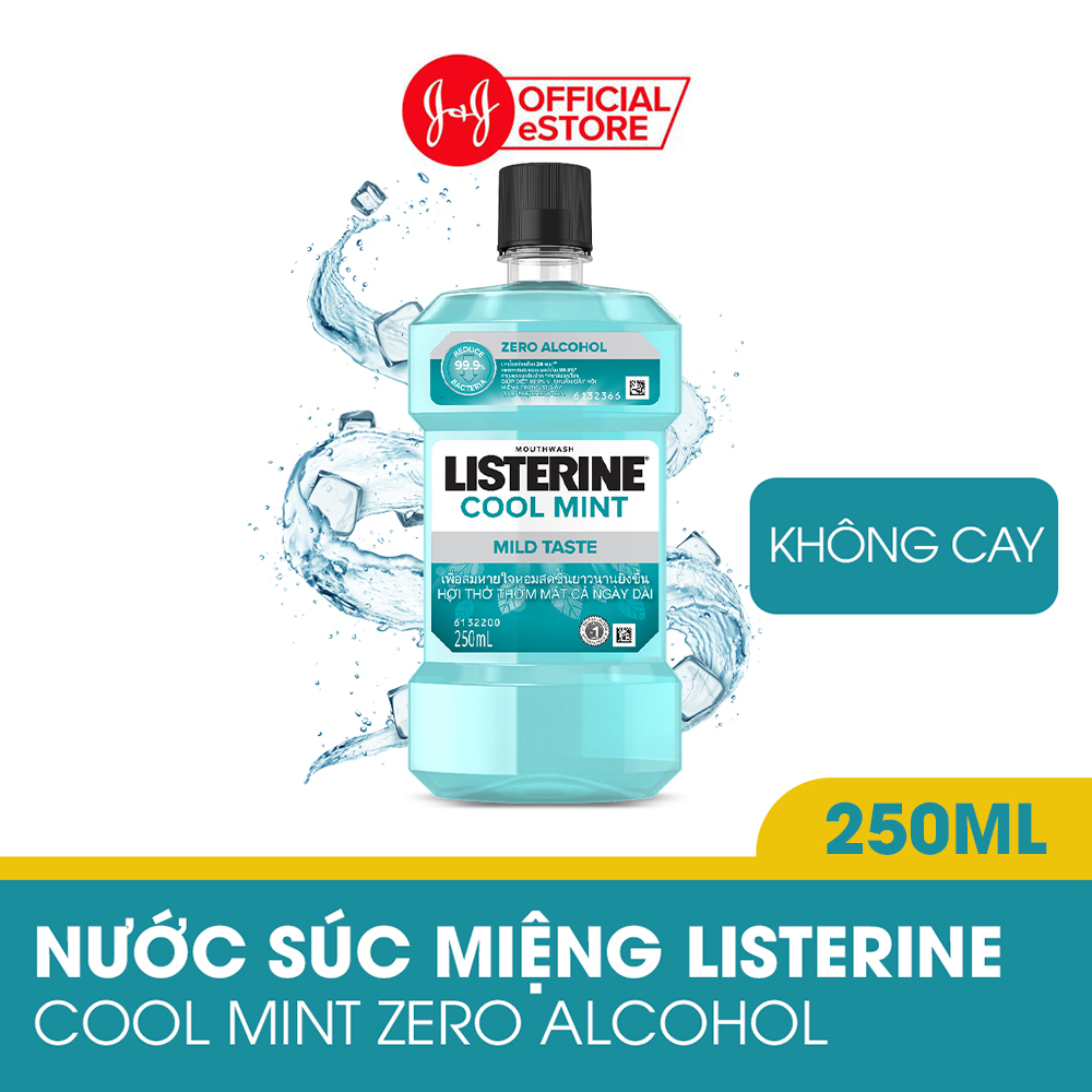 Nước súc miệng không cay giúp hơi thở thơm mát Listerine Cool Mint Zero Alcohol - Dung tích 100ml